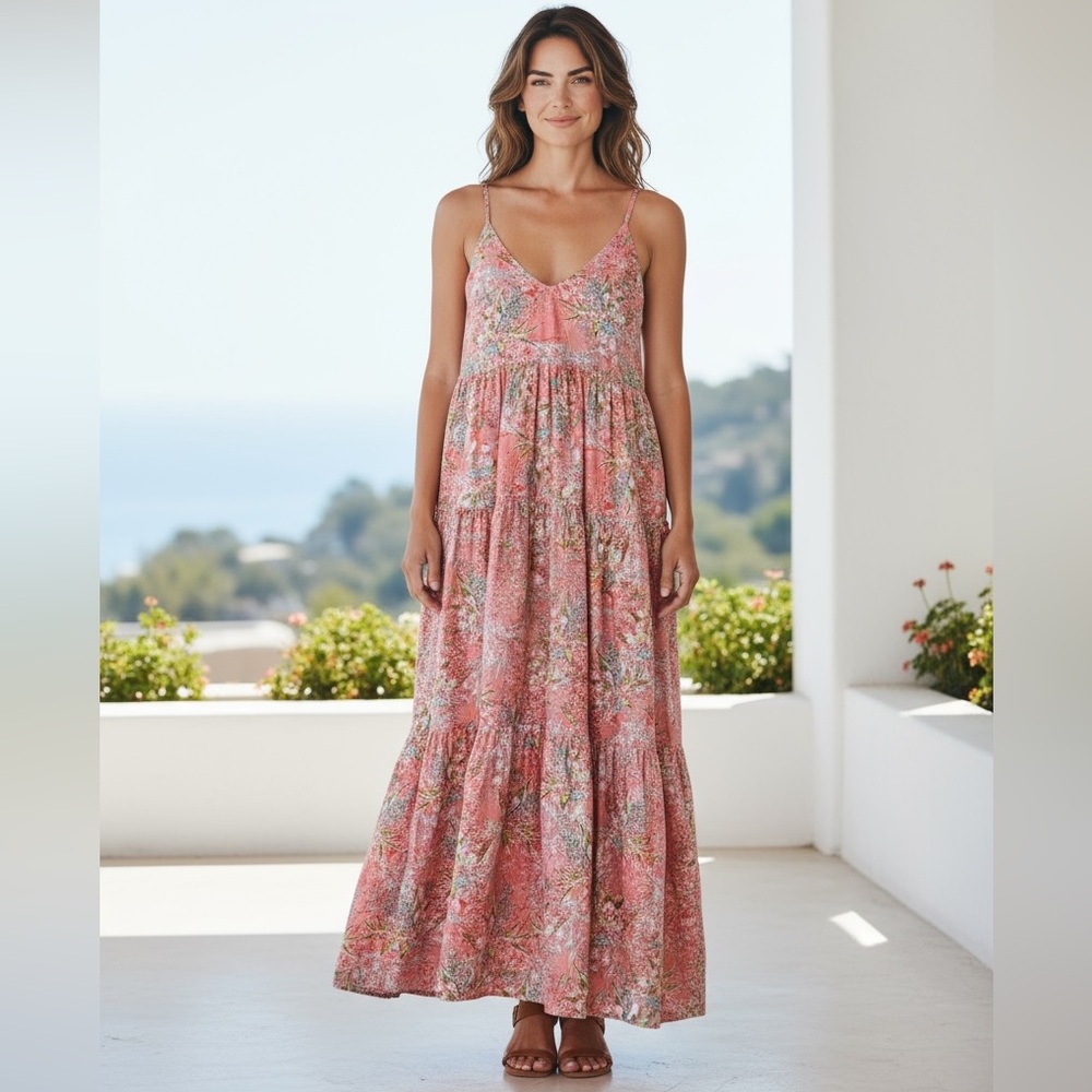 NWOT Anthropologie by LaBiz Elegant Floral Maxi Dress in Pink Size S